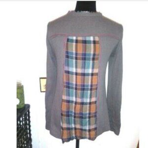 Anthropologie Thermal top waffle knit Multimedia boho Long sleeve solid + plaid